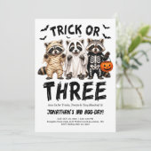 Trick or Three 3de verjaardag Halloween-feestuitno Kaart (Staand voorkant)