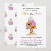 Trick or Three 3de verjaardag Halloween-feestuitno Kaart (Voorkant / Achterkant)