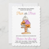 Trick or Three 3de verjaardag Halloween-feestuitno Kaart (Voorkant)