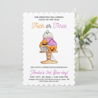 Trick or Three 3de verjaardag Halloween-feestuitno Kaart