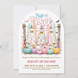 Trick or Three 3de verjaardag Halloween-feestuitno Kaart