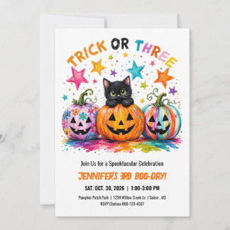 Trick or Three 3e verjaardag Halloween-feestje kat Kaart