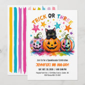 Trick or Three 3e verjaardag Halloween-feestje kat Kaart (Voorkant / Achterkant)