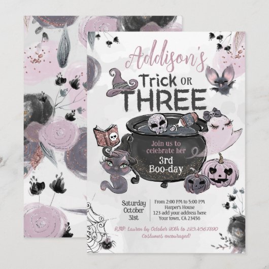 Trick or Three 3rd Birthday Halloween Kaart (Voorkant / Achterkant)