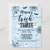 Trick or Three Blue Halloween Cute Ghost Kaart (Voorkant)