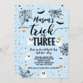 Trick or Three Blue Halloween Cute Ghost Kaart (Voorkant / Achterkant)