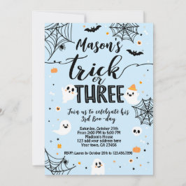 Trick or Three Blue Halloween Cute Ghost Kaart