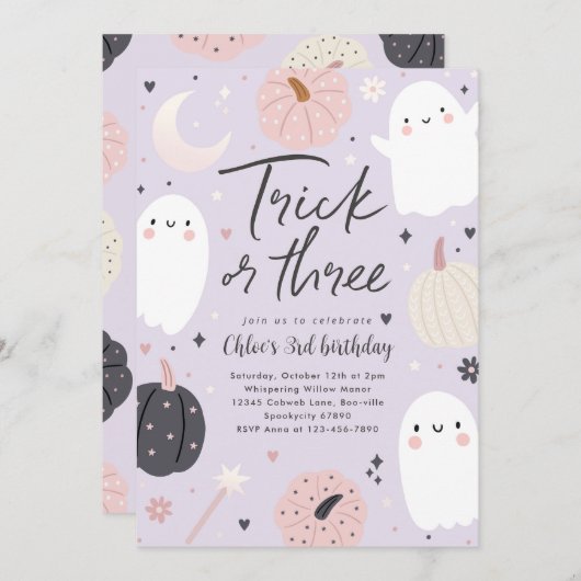 Trick or Three Boho Halloween Ghost 3e verjaardag Kaart (Voorkant / Achterkant)