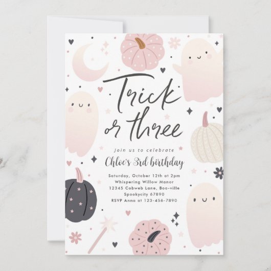 Trick or Three Boho Halloween Ghost 3e verjaardag Kaart (Voorkant)