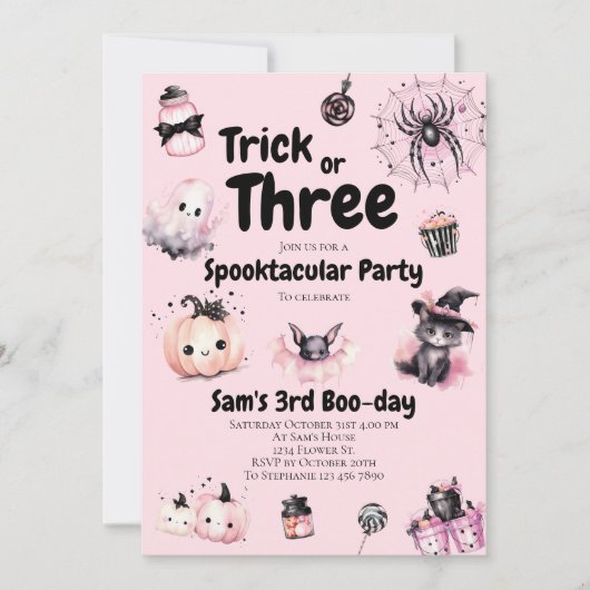 Trick or Three Girl Schattige Halloween 3e Verjaar Kaart (Voorkant)