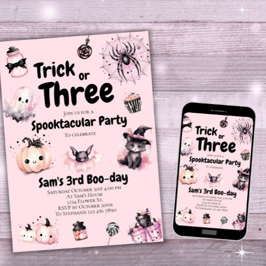 Trick or Three Girl Schattige Halloween 3e Verjaar Kaart