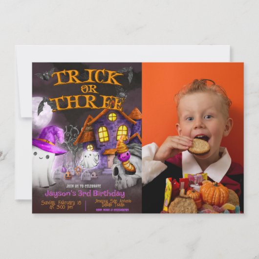 Trick or Three - Griezelenge 3e verjaardagsuitnodi Kaart (Voorkant)