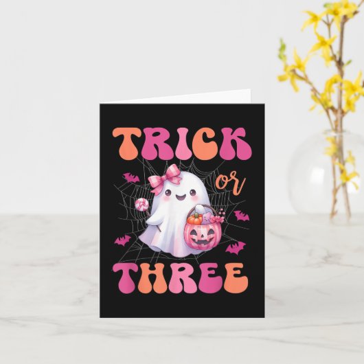 Trick or Three Halloween 3 jaar oude spookverjaard Kaart (Gele Bloem)