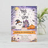 Trick or Three Halloween 3de verjaardagsfeestje Kaart (Staand voorkant)
