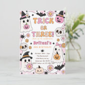 Trick or Three Halloween 3de verjaardagsfeestje Sc Kaart (Staand voorkant)