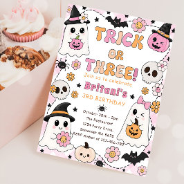 Trick or Three Halloween 3de verjaardagsfeestje Sc Kaart