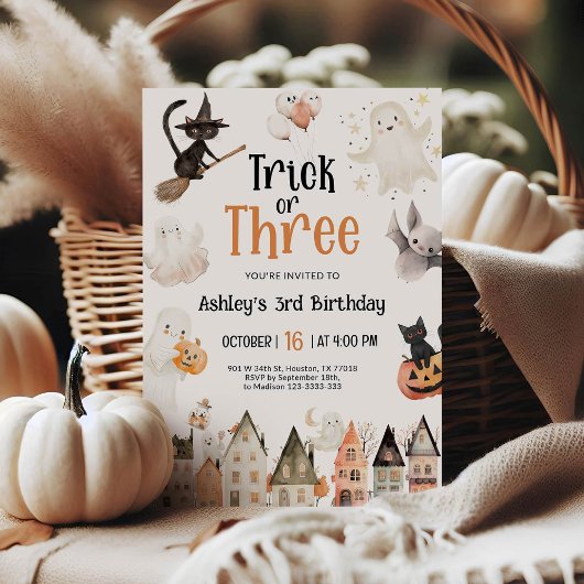 Trick or Three Halloween 3e verjaardag Kaart