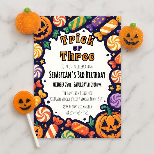Trick or Three Halloween 3e verjaardagsfeest Kaart