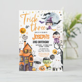 Trick or Three Halloween 3e verjaardagsfeest Schat Kaart (Staand voorkant)