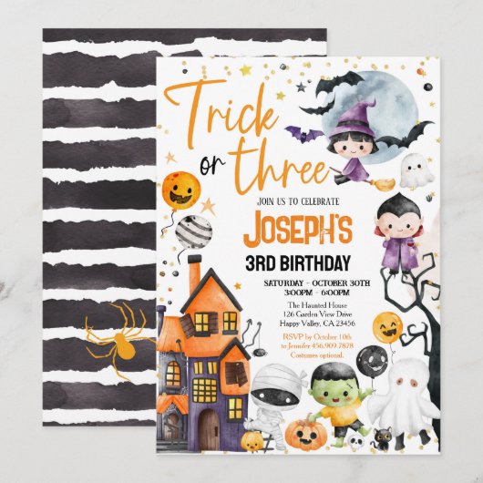 Trick or Three Halloween 3e verjaardagsfeest Schat Kaart (Voorkant / Achterkant)