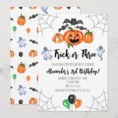 Trick or Three Halloween 3rd Birthday Invitation Kaart (Voorkant / Achterkant)