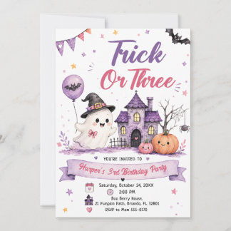 Trick or Three Halloween Birthday Party Kaart
