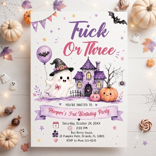 Trick or Three Halloween Birthday Party Kaart