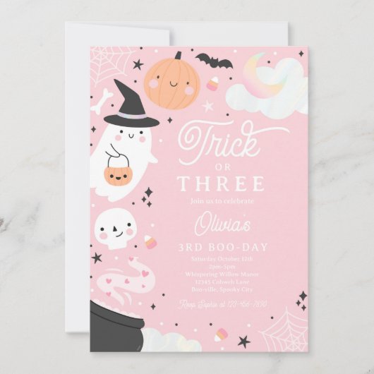 Trick or Three Halloween Ghost 3e verjaardagsfeest Kaart (Voorkant)