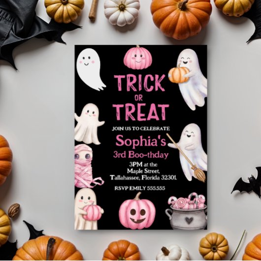 Trick or Three Halloween Ghost 3e verjaardagsfeest Kaart