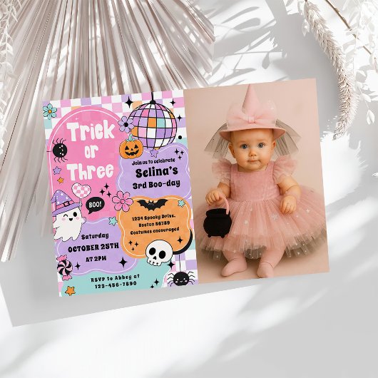 Trick Or Three Halloween Groovy Geest 3e Verjaarda Kaart