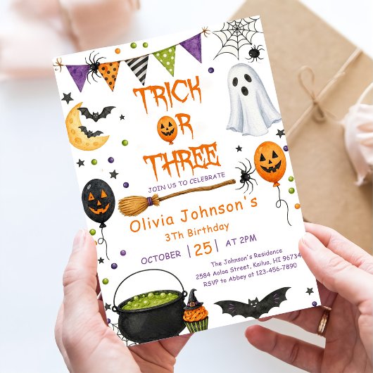 Trick Or Three Halloween Groovy Geest 3e Verjaarda Kaart