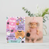 Trick Or Three Halloween Groovy Geest 3e Verjaarda Kaart (Staand voorkant)