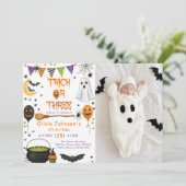 Trick Or Three Halloween Groovy Geest 3e Verjaarda Kaart (Staand voorkant)