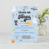 Trick or Three Halloween jongen 3e verjaardag uitn Kaart (Staand voorkant)