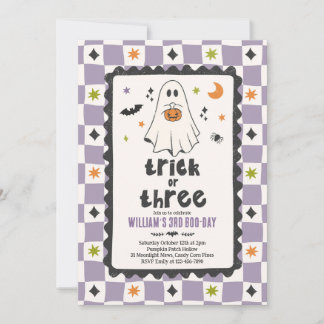Trick Or Three Halloween Jongen Geest 3e Verjaarda Kaart