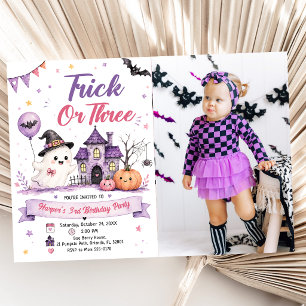 Trick or Three Halloween Verjaardagsfeest Foto Kaart