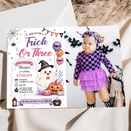 Trick or Three Halloween Verjaardagsfeest Foto Kaart