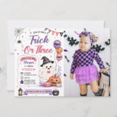 Trick or Three Halloween Verjaardagsfeest Foto Kaart (Voorkant)