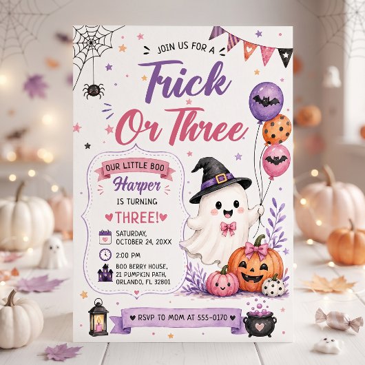 Trick or Three Halloween Verjaardagsfeestje Kaart