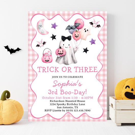 Trick Or Three Meisje Halloween 3e Verjaardagsfees Kaart