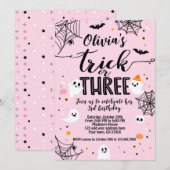 Trick or Three Pink Halloween Cute Ghost Kaart (Voorkant / Achterkant)
