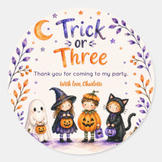 Trick or Three Schattig Plezier Halloween 3e Verja Ronde Sticker