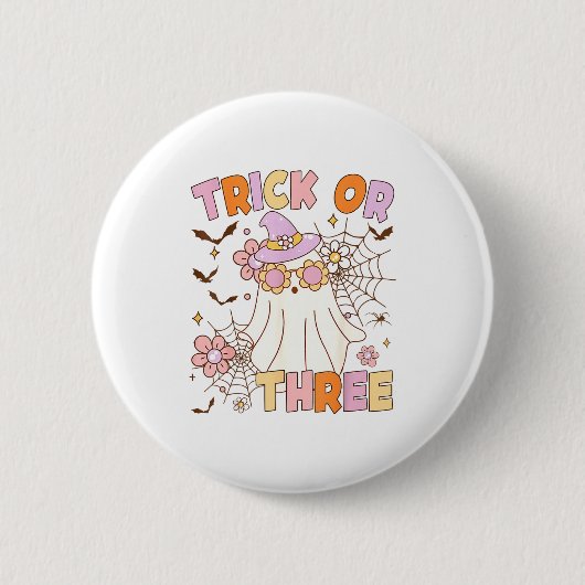 Trick Or Three Schattige Geest Groovy 3e Verjaarda Ronde Button 5,7 Cm (Voorkant)