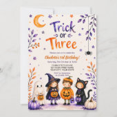 Trick or Three Schattige Halloween 3e Verjaardagsf Kaart (Voorkant)