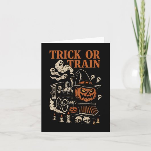 Trick or Train Grappige Halloween Skeleton Ghost P Kaart (Voorkant)