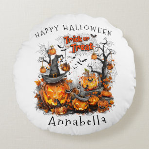 Trick or traktaties in Halloween pompoen Rond Kussen