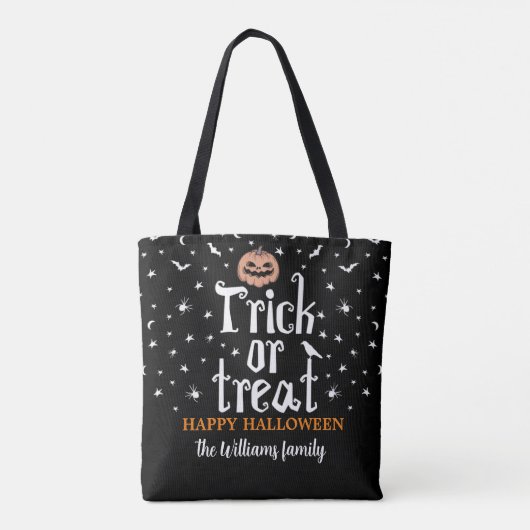 Trick or treat Aangepaste naam Halloween snoep Tote Bag (Achterkant)
