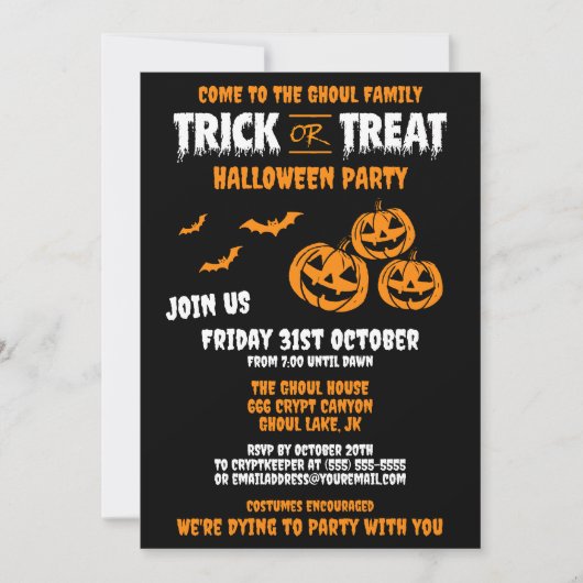 Trick or Treat Aanpasbare Feest Uitnodiging B (Voorkant)