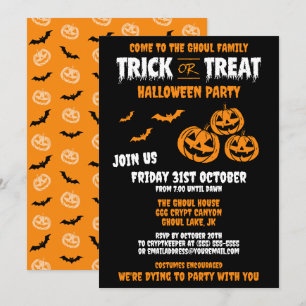 Trick or Treat Aanpasbare Feest Uitnodiging B