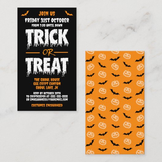 Trick or Treat Aanpasbare Feest Uitnodiging D (Voorkant / Achterkant)